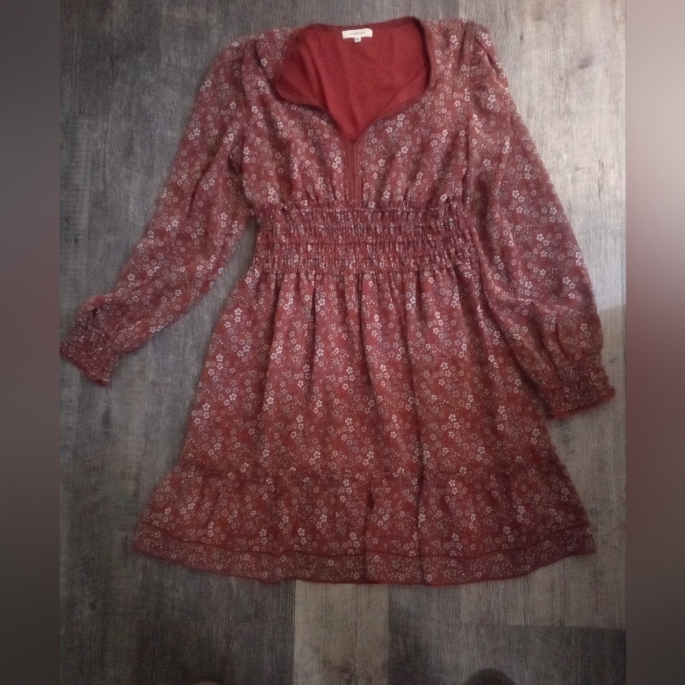 🍀Max Studio Dress Floral Maroon Long Sleeve Dress